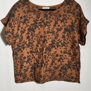 Bellambia Italian Linen Brown Floral Short Sleeve Top sz Medium
